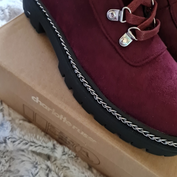 Charlotte Russe Maroon Suede Combat Boots Sz 8 - Picture 10 of 10